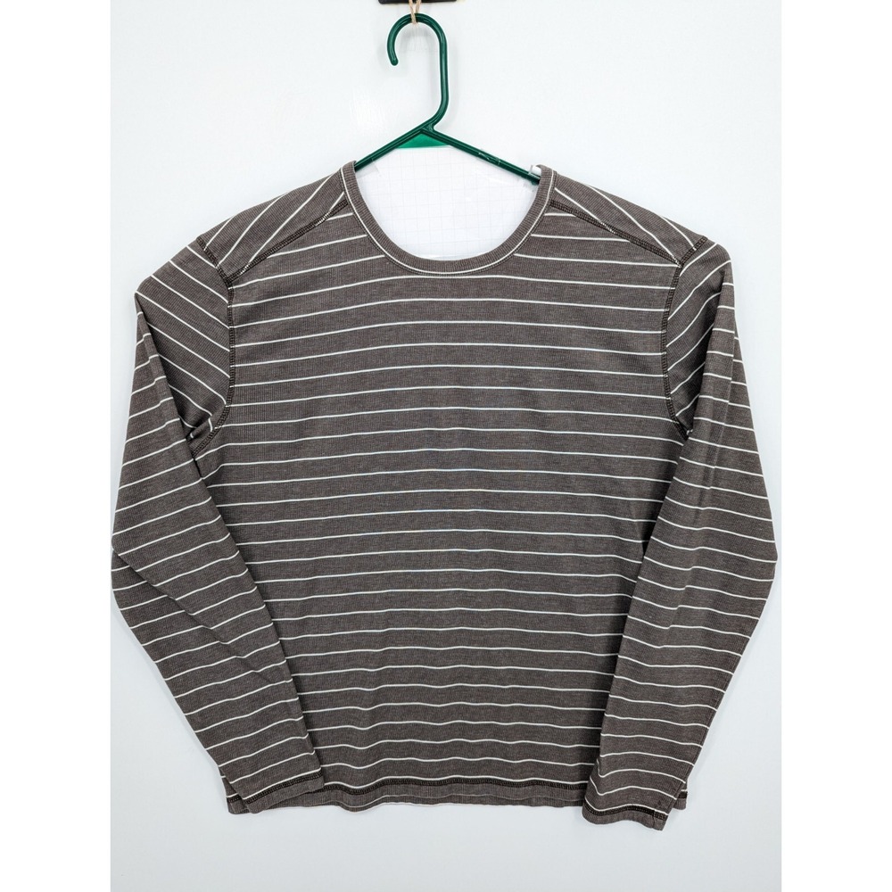 PRANA Men's Striped Keller Long Sleeve Crew Neck Knit Top Shirt Gray Brown XL